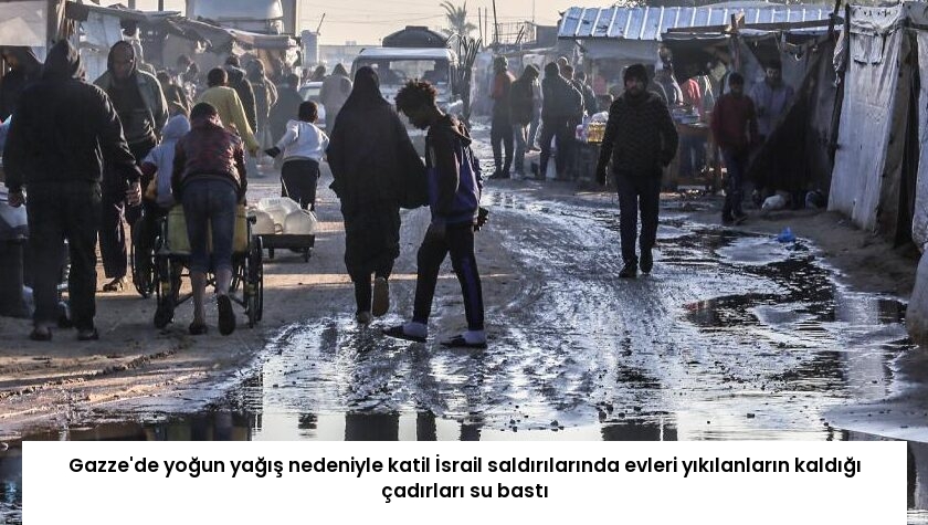 Gazze’de yoğun yağış nedeniyle katil İsrail saldırılarında evleri yıkılanların kaldığı çadırları su bastı