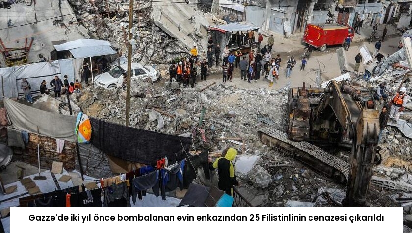 Gazze’de iki yıl önce bombalanan evin enkazından 25 Filistinlinin cenazesi çıkarıldı